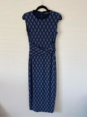 Ralph Lauren Navy Diamond-Print Midi Dress V1